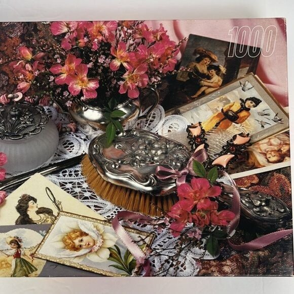 Vtg Rose Art Antique Boudoir Vanity 1000 pc Puzzle floral brush postcard NEW - Picture 3 of 6